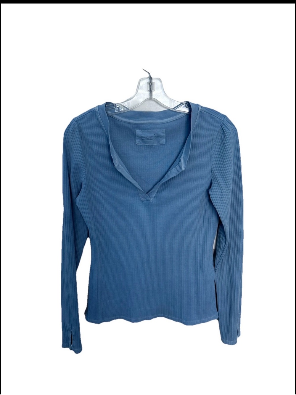 Pilcro Anthropology Women’s Evanna Long Sleeve Spliced Ribbed Top Lt Blue Sz M